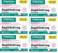 Topcare Aspirin Low dose Pain Reliever 81mg chewable Cherry Flavor Compare to Bayer (Pack of 6)