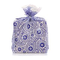 Reusable Blue Paisley Christmas Plastic Gift Wrap Bags - Reuse as Pretty Trash Bags - 10 Count - 21" x 24" - Metallic Ties