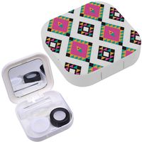 Portable Contact Lens Case Box Travel Kit Mirror + Bottle + Tweezers Container Holder [ Geometric ]