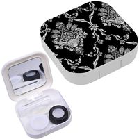 Portable Contact Lens Case Box Travel Kit Mirror + Bottle + Tweezers Container Holder [ Raster Version Damask ]