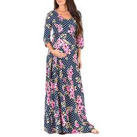 LEXUPA Pregnant Woman Print Wrap Maternity Dress Adjustable Belt Multi-Function Dress Blue