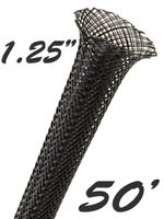 Electriduct 1.25" Black PET Expandable Braided Sleeving Cable Mesh Flexible Wire Sleeve - 50 Feet