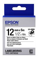 Epson LabelWorks Iron-on LK (Replaces LC) Tape Cartridge ~1/2" Black on White (LK-4WBQ) - for use with LabelWorks LW-300, LW-400, LW-600P and LW-700 Label Printers