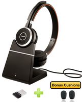 Jabra Evolve 65 Bluetooth Duo UC Wireless Headphone Bundle | Bonus Mic Cushions, USB Dongle, Charging Stand | Compatible with Softphones, Streaming Music, Smartphones, Tablets, PC/MAC 6599-823-499-B