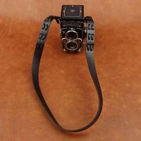 Cam-in Adjustable Real Leather Shoulder/Neck Strap for Rollei Rolleiflex Camera - Black Color