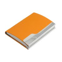 Uxcell Faux Leather Textured Checked Pattern Business Card Case, Orange
