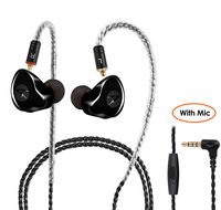 (2019 Upgrade with Mic) in-Ear Monitors Headphone Wired Earbuds High Fidelity with MMCaX Detachable Cble, Noise-Isolating Sweatproof Sports Headphone(Black, with Mic)
