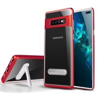 ATRAING Galaxy S10 Plus Case, Metal Kickstand Holder Clear Slim TPU Shockproof PC Frame Protective Cover for Galaxy S10 Plus (Red)