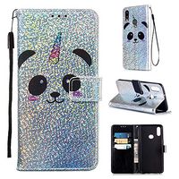 Cfrau Sequins Wallet Case for Samsung Galaxy A10S,Fashion 3D Bling Glitters Lovely Panda Print Magnetic PU Leather Flip Folio Stand Soft TPU Strap Case with Black Stylus