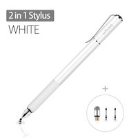 Mixoo Stylus Pens for Touch Screens - Disc & Fiber Tip 2 in 1 High Sensitivity Universal Stylus for iPad, iPhone, Tablets and Other Capacitive Touch Screens (White)