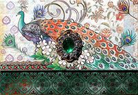 63739 Punch Studio Boutique Brooch Note Card Set Indian Peacock