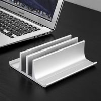 Double Adjustable Vertical Laptop Stand Newly Designed 2 Slot Aluminum Desktop Dual Holder for All MacBook/Chromebook/Surface/Dell/iPad Up to 17.3 Inches - Silver...
