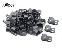TOVOT 200 PCS Black Nylon Screw Wire Clips R-type Clip Cable Clamp Fasteners Tubing Clips 1/8 Inch (3 mm) for Wire Management