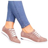 Padaleks Women's Leather Loafers Slip On Platform Wedges Sneakers Hollow Out Breathable Walking Shoes Lace up Pink