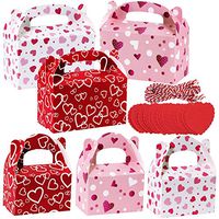 Supla 24 Sets 2 Size Valentine's Day Treat Boxes Hearts Prints Boxes Cookie Boxes Goodie Bag Party Favor Boxes Valentines Container Candy Box with Heart Tags Bulk for Kids Girls School Classroom Supplies