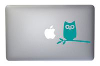 Little Owl on Tree Branch Vinyl Decal for MacBook, Laptop or Other Device 5 Inch (Turquoise)