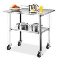 Giantex 36In×24In Kitchen Prep Table NSF Stainless Steel Work Table with Adjustable Shelf, Commercial-Grade Table with Wheels and Scratch-Resistant Table Top