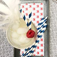 Outside the Box Papers Pink and Navy Blue Chevron and Stripe Paper Straws 7.75 Inches 100 Pack Pink, Navy Blue, White