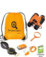 Kids Binoculars Explorer Kit for Children - Toy Set With Magnifying Glass, Flashlight, Backpack , Whistle, Compass in Washable backpack - Outdoor Exploration Kits, Camping & Spy Gear for Boys Girl