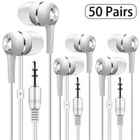 Bulk Earbuds Headphones Wholesale Earphones 50 Pack, Factorymall Low Cost Earphones Disposable Ear Buds Bulk Headphones for Classroom School Students-(White)