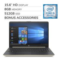 HP Pavilion 2019 Premium 15.6 HD Laptop Notebook Computer, 4-Core Intel i5-8265U 1.6 GHz, Intel UHD Graphics, 8GB RAM, 512GB SSD, No DVD,Webcam, Bluetooth, Wi-Fi, HDMI, Windows 10, Bonus Accessories