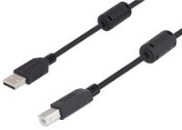 L-COM U2A00002-5M USB Cable, w/Ferrite, USB Type A Plug, USB Type B Plug, 5 m, 16.41 ft, USB 2.0, Black