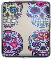 Eclipse Bright Candy Skull Crushproof Leatherette Cigarette Case Wallet, Holds 20 King Size Cigarettes
