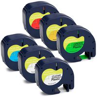JetSir Compatible DYMO 16952 91331 91332 91333 91334 913355 Label Tape 6 Color Combo,Use on DYMO LetraTag LT-100H LT-100H Plus QX50 LT-100T Plus Label Maker,Black on White/Clear/Yellow/Green/Blue/Red