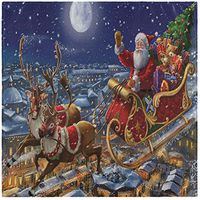 ZzWwR Vintage Happy Santa Send Gift with ReindeerCloth Napkins, Set of 1 20 x 20 Inch Soft & Comfortable Polyester Dinner Napkin for Family, Restaurant, Weddings, Parties, Holiday Dinner