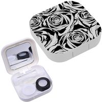Portable Contact Lens Case Box Travel Kit Mirror + Bottle + Tweezers Container Holder [ Black Roses ]