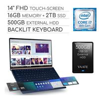 ASUS ZenBook UX434FL-UB76T 2020 14'' FHD Touch Screen Laptop, 4-Core Intel i7-8565U 1.80 GHz, 16GB RAM,2TB SSD, No DVD, Backlit Keyboard, Wi-Fi, Bluetooth,Webcam, Win 10 / 500GB External HDD