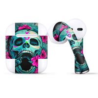 Protective Skin Wrap for Apple AirPods, Vinyl Sticker Cover Decal, Skull Dia De Los Muertos Design Bird