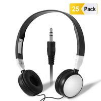 Bulk Headphones Classroom Kids School - Keewonda (KW-X25) 25 Pack Students Headphones in Bulk Foldable Wholesale Earbuds Headsets for Computers Lab Library Hospital Museums Testing Centers Hotels