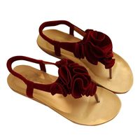 Baigoods Women Flower Summer Bohemia Sweet Sandals Clip Toe Sandals Beach Ankle Elastic Band Shoes (US:9.5, Red)