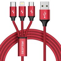 Multi Charging Cable, DEEPTOK 3 in 1 Charging Cable with Built-in Chipset 4 Ft/1.2m USB Charger Branching Adapter Cord Micro USB/Type-C(USB C) for Android Samsung Galaxy, Huawei (Red)