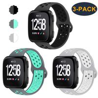 CAVN 3-Pack Compatible Fitbit Versa Bands for Men Women, Sweat Resistant Replacement Accessory Strap Bracelet Compatible Fitbit Versa Smartwtach (S/5.5"-6.8", Grey/Black+Grey/Teal+Grey/White)