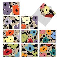 The Best Card Company - 10 Blank Flower Cards Boxed (4 x 5.12 Inch) - Assorted Floral Notecard Set - Bold Blooms M3104