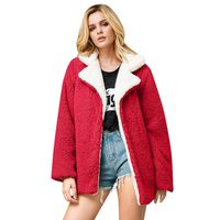 Shusuen Women's Coat Casual Lapel Fleece Fuzzy Faux Shearling Warm Winter Oversized Outwear Jackets Red