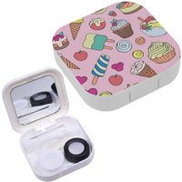 Portable Contact Lens Case Box Travel Kit Mirror + Bottle + Tweezers Container Holder [ Different Sweets Doodle ]