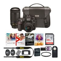 Nikon D7500 DSLR Camera with 18-55mm VR and 70-300 VR Lenses Bundle with 128GB Card, Nikon Bag, Software and Accessories (6 Items)