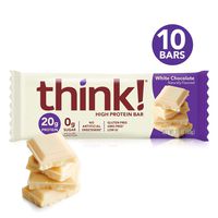 think! (thinkThin) High Protein Bars - White Chocolate, 20g Protein, 0g Sugar, No Artificial Sweeteners, Gluten Free, GMO Free, 2.1 oz bar (10 Count - packaging may vary)