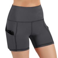 ODODOS High Waist Out Pocket Yoga Short Tummy Control Workout Running Athletic Non See-Through Yoga Shorts,Gray,X-Small