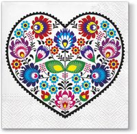 Lowicz Heart Luncheon Napkins 40pcs 13"x13" Polish Folk Pattern