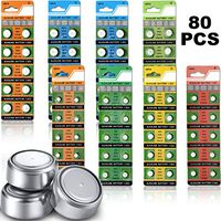 80 Pieces 1.5V Button Cell Battery Coin Cell Batteries AG0 AG1 AG3 AG4 AG7 AG10 AG13 LR44 Button Battery for Electronic Devices Accessories