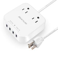 Cruise Power Strip Total 7A USB Output JACKYLED Portable Mini Charging Station 2 AC 4 USB Ports 5ft Extension Cord for Travel Ship Hotel Desktop White