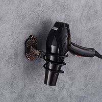 European Retro Space Aluminum Hair Dryer Rack, Wall Mount, Antirust Bathroom Hair Dryer Holders, Adhesive Hair Care & Styling Tool Organizer for Home Hotel (Color : Black)