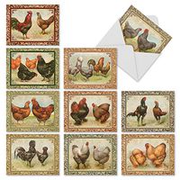 10 Rooster Themed Note Cards with Envelopes 4 x 5.12 inch, Assorted 'Card-A-Doodle-Doo' Blank Greeting Cards, All-Occasion Stationery Set for Baby Showers, Weddings, Holidays M2351OCB