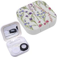 Portable Contact Lens Case Box Travel Kit Mirror + Bottle + Tweezers Container Holder [ Spring Flowers Grass ]