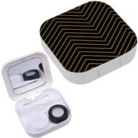 Portable Contact Lens Case Box Travel Kit Mirror + Bottle + Tweezers Container Holder [ Chevron Design Gold ]