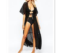 MOM Summer new chiffon lace dress sexy dress vacation sun beach clothing female sun protection blouse,black,Average code